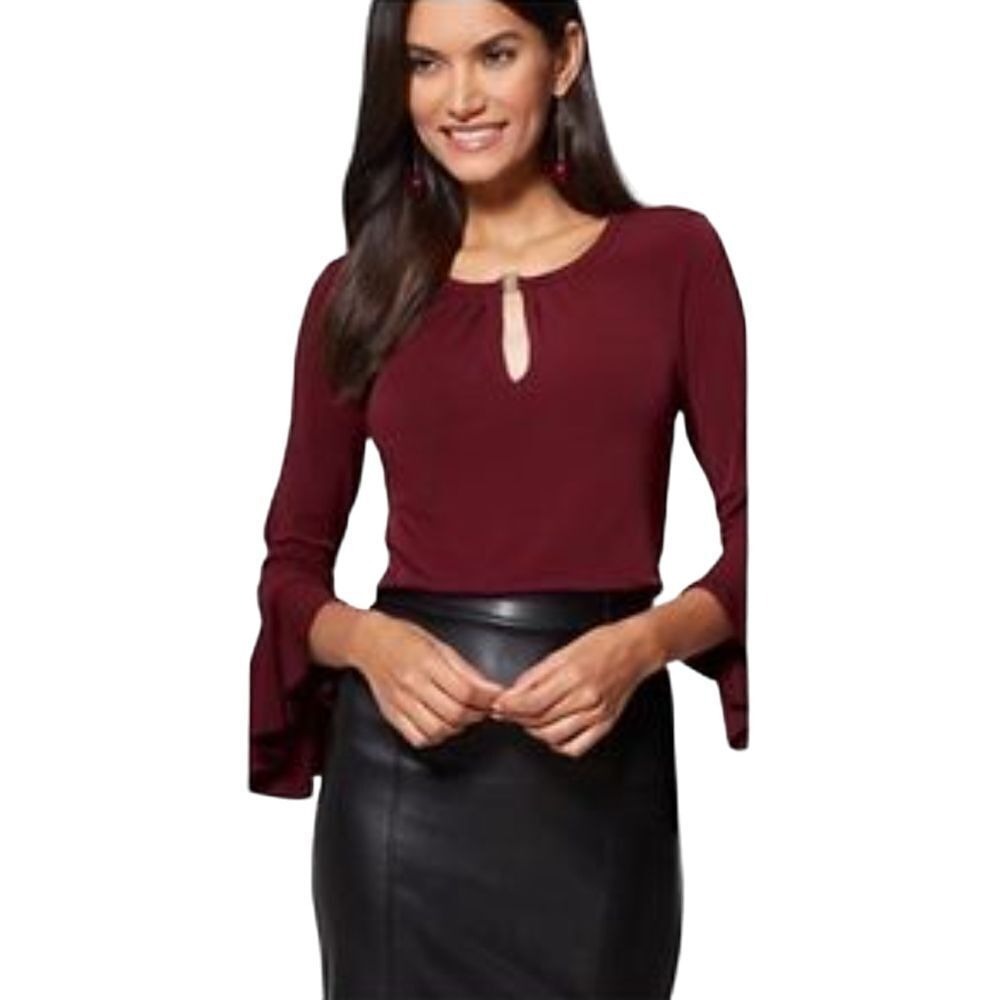 7th Avenue Design Studio Purple Bell Sleeve Blouse Elegant Office Wear‎ M